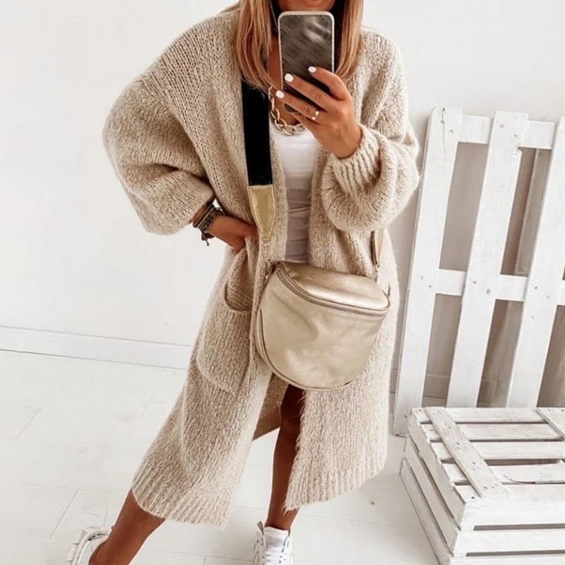 Weiches, Strick-Oversize-Damenweste - Herbstlaub Sienna