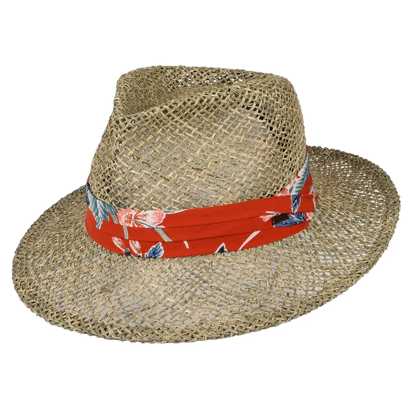Brixton Aloha Fedora Hut aus Seegras Stroh - Natur-Orange