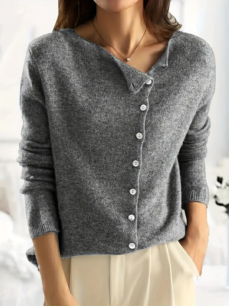 Herbstlicher Asymmetrischer Cardigan mit Knopfleiste - Sienna