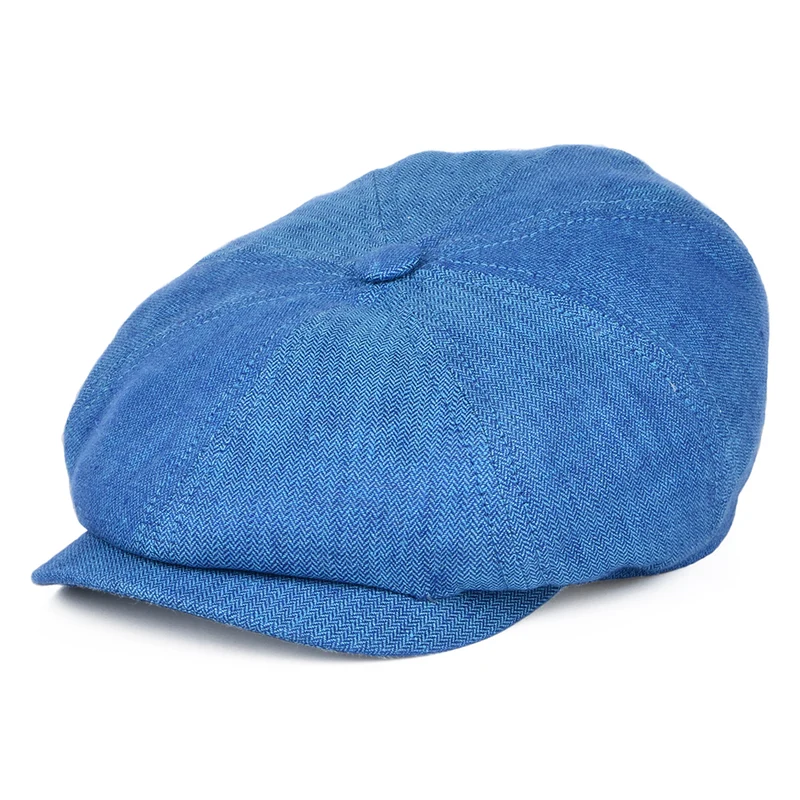 Stetson Hatteras Ballonmütze mit Fischgrätmuster aus Leinen - Blau