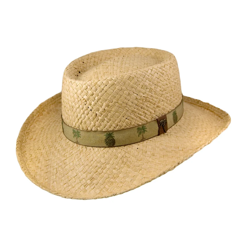 Scala Gambler Raffia Strohhut mit Palme & Ananas - Natur