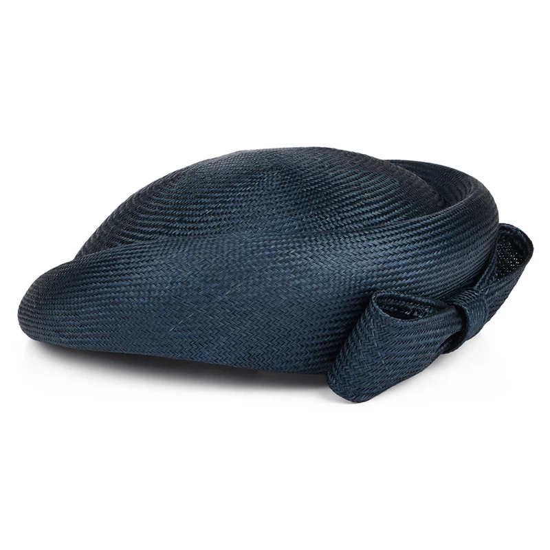 Whiteley Alexia Pillbox Hut aus Stroh - Marineblau