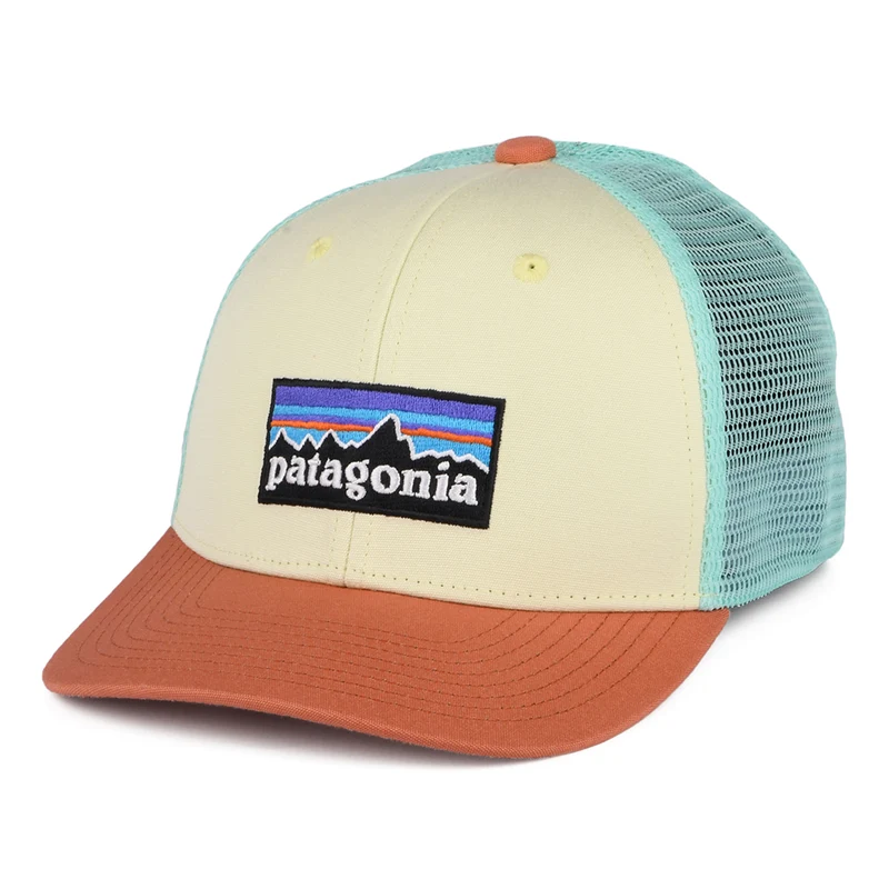 Patagonia Kinder P-6 Logo Trucker Cap aus organischer Baumwolle - Hellgelb- Koralle- Minzgrün