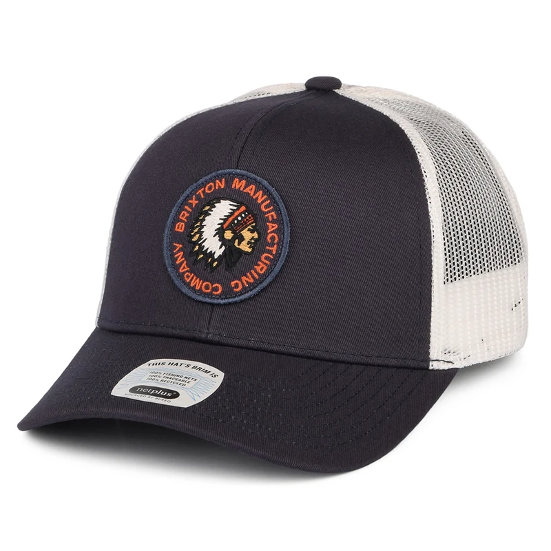 Brixton Rival Stamp NetPlus MP II Trucker Cap - Verwaschenes Marineblau-Cremeweiß