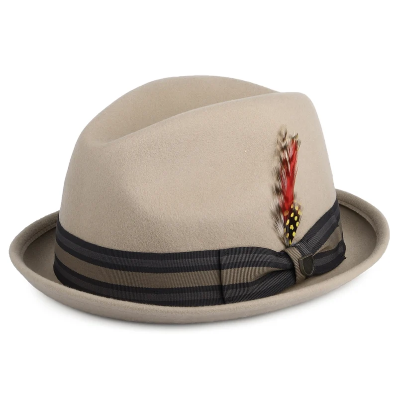 Brixton Gain Trilby Hut aus Wollfilz mit gestreiftem Band - Helles Rehbraun