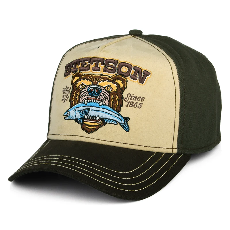 Stetson Wild Life Snapback Cap - Beige-Olivgrün-Braun
