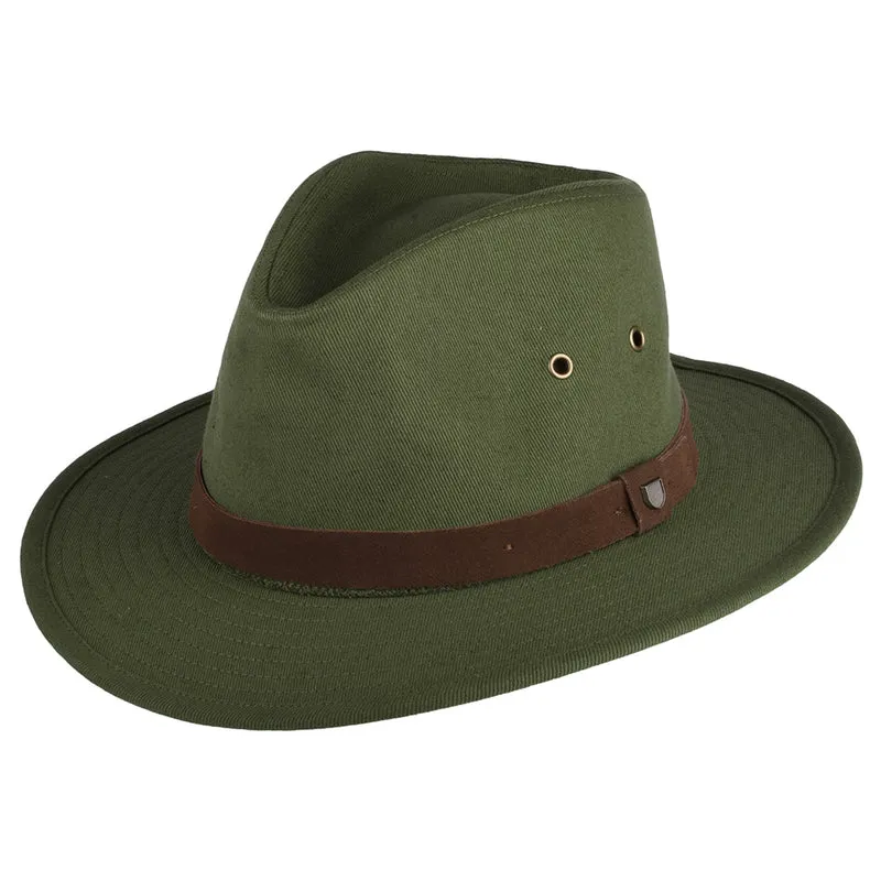 Brixton Messer X Adventure Wasserabweisender Fedora Hut aus Baumwolle - Olivgrün