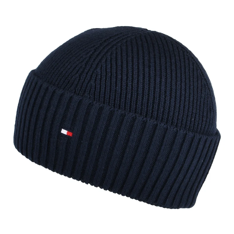 Tommy Hilfiger Flag Fisherman Beanie Mütze aus Baumwoll-Kaschmir - Dunkles Marineblau