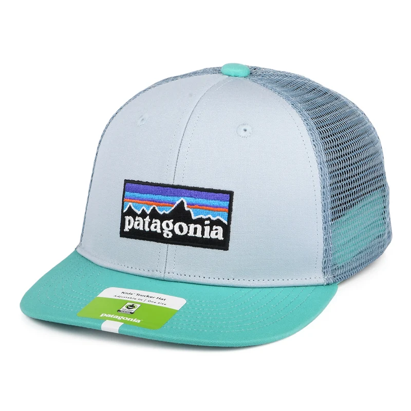 Patagonia Kinder P-6 Logo Trucker Cap aus organischer Baumwolle - Hellblau-Türkis