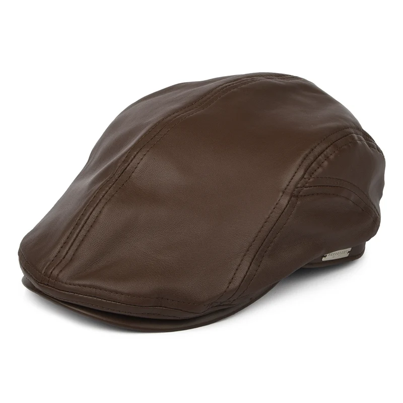 Seeberger Schiebermütze aus Leder - Braun