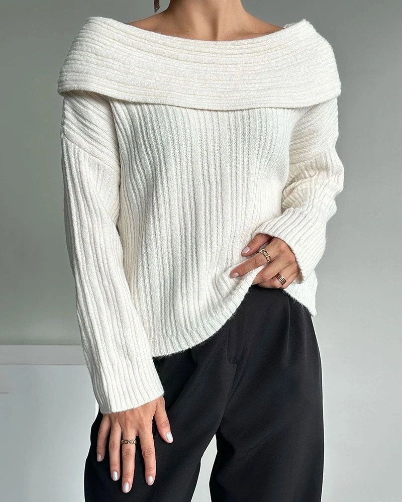 Herbstlicher Casual Gestrickter Pullover mit Einer Schulter – LuxeOne