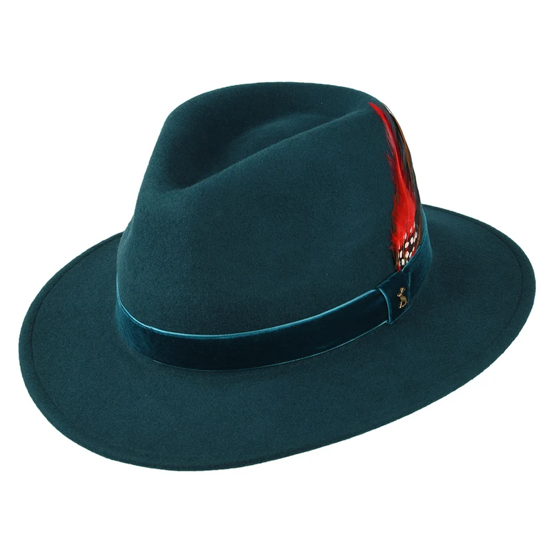 Joules Fedora Hut aus Wollfilz mit Samt-Hutband III - Petrol