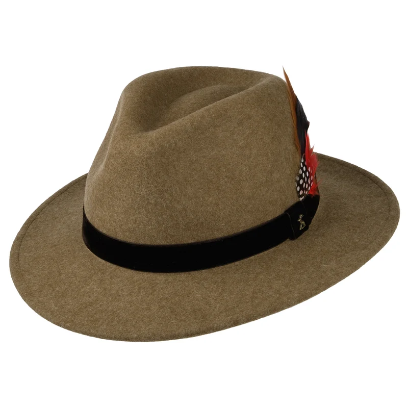 Joules Fedora Hut aus Wollfilz mit Samt-Hutband III - Kamel
