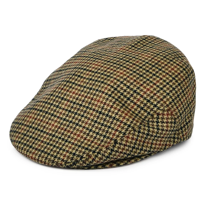 City Sport Schiebermütze Houndstooth aus Wolle-Kaschmir - Kamel