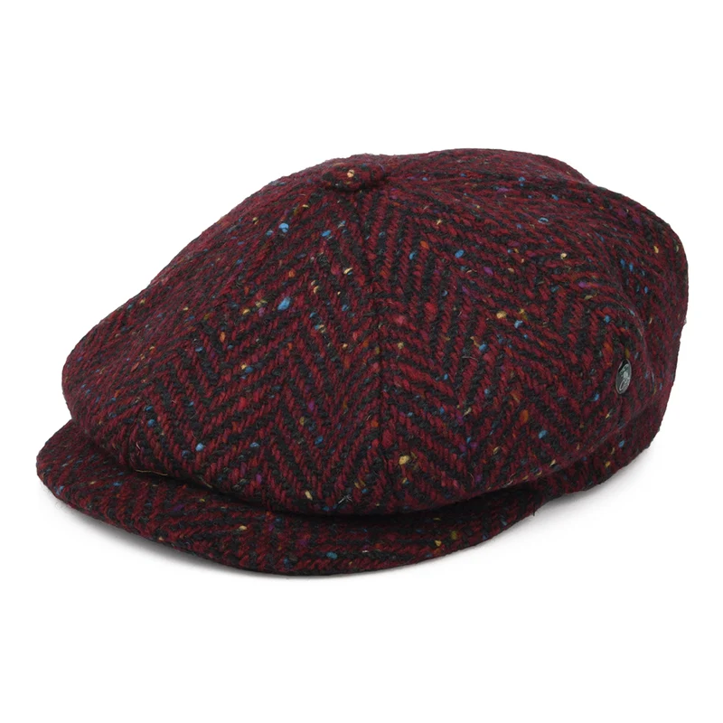 City Sport Donegal Tweed Ballonmütze mit Fischgrätmuster - Dunkelrot