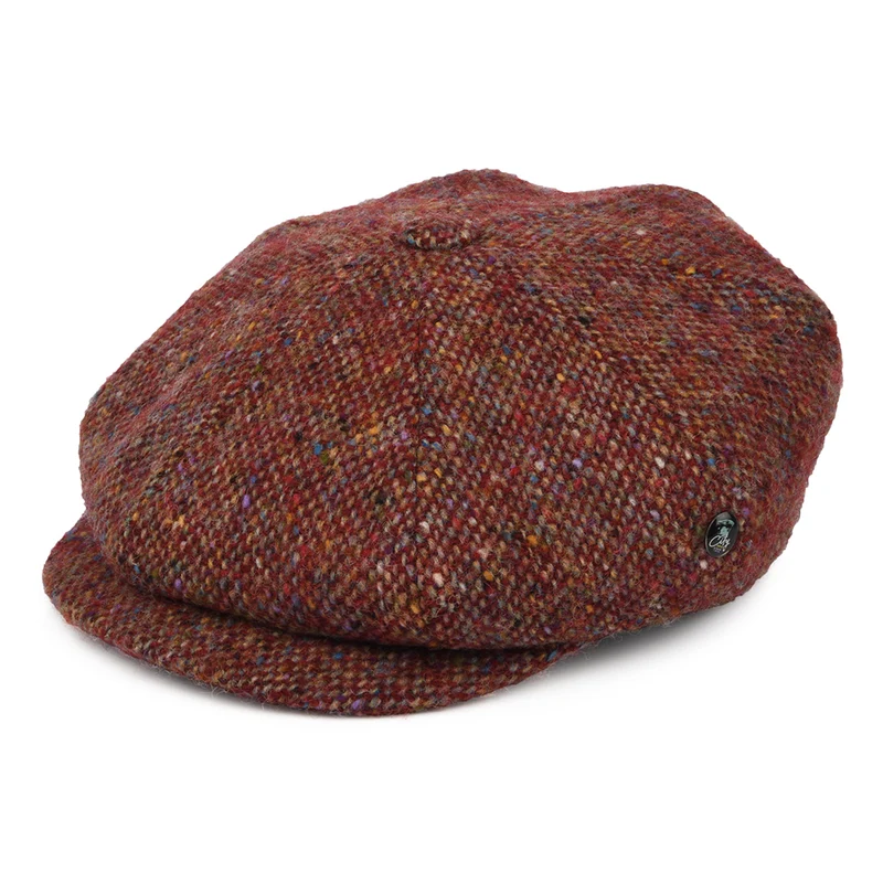 City Sport Deep Fit Donegal Tweed Ballonmütze aus Marl Tweed - Weinrot-Multi