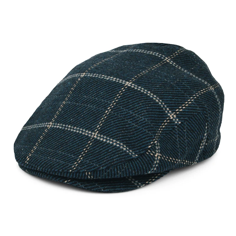Brixton Hooligan Baggy Schiebermütze mit Fensterscheibenmuster - Blau-Schwarz