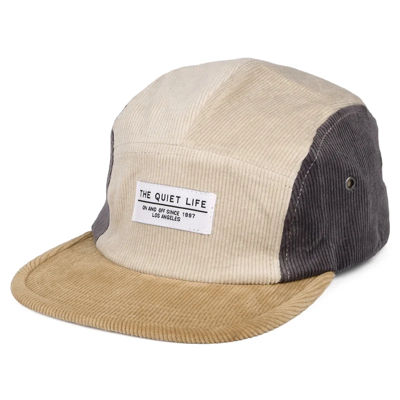 The Quiet Life Colour Block Kord 5 Paneelen Cap - Hellbraun-Grau