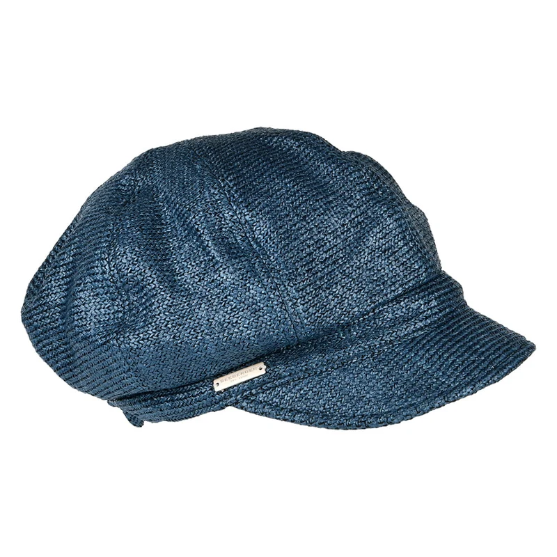 Seeberger Bakerboy Ballonmütze aus Kunststroh - Denim Blau