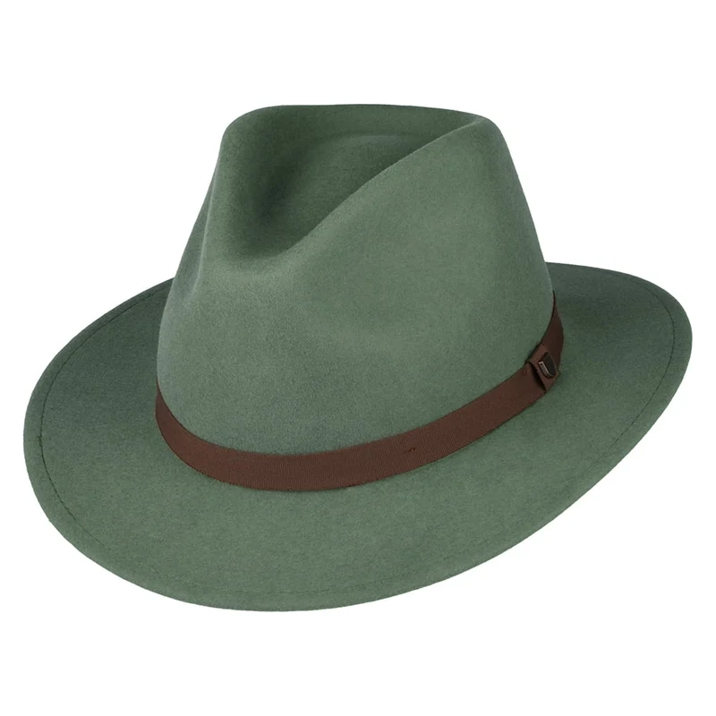 Brixton Messer Packbarer Fedora Hut aus Wollfilz - Hellolivgrün