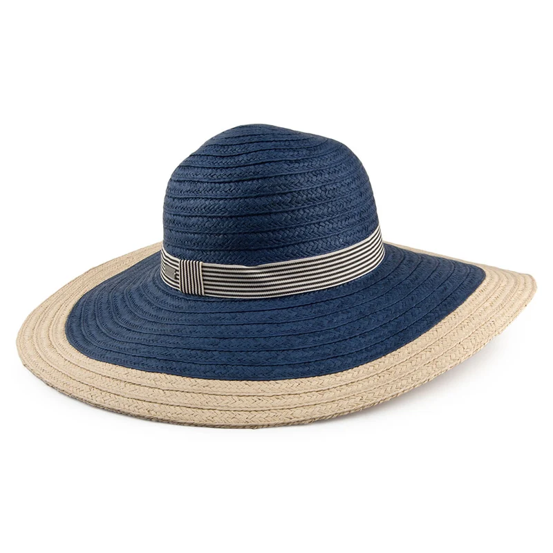 Betmar Sonnenhut Lora mit breiter Krempe - Natur-Marineblau
