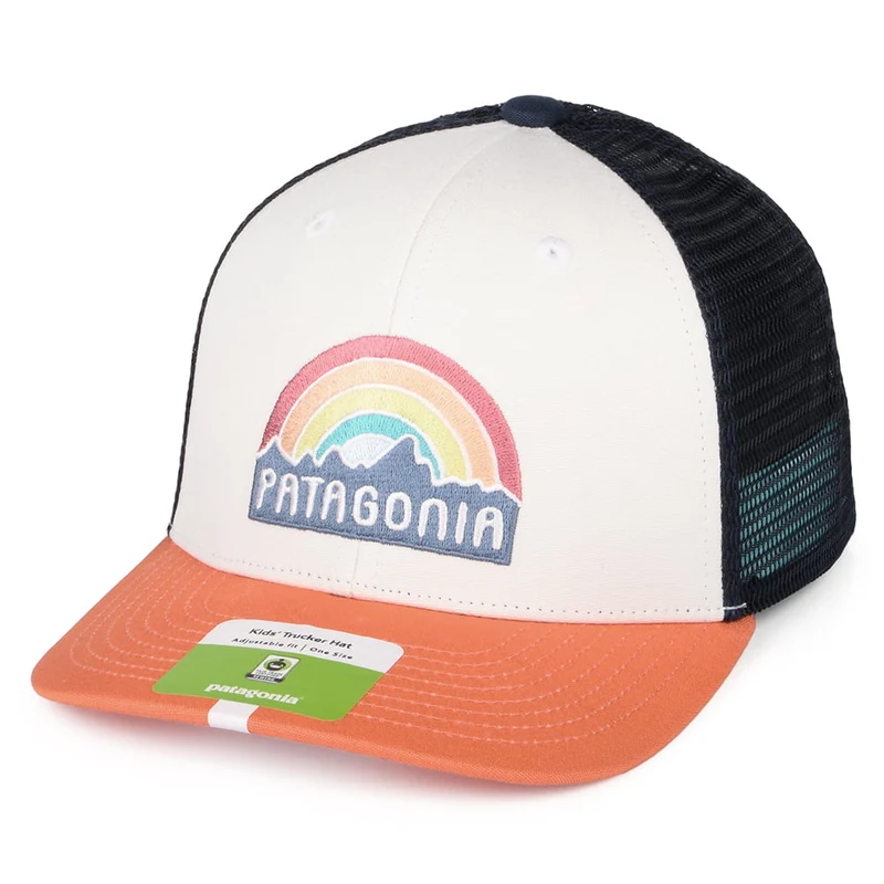 Patagonia Kinder Regenbogen Trucker Cap aus organischer Baumwolle - Weiß-Koralle