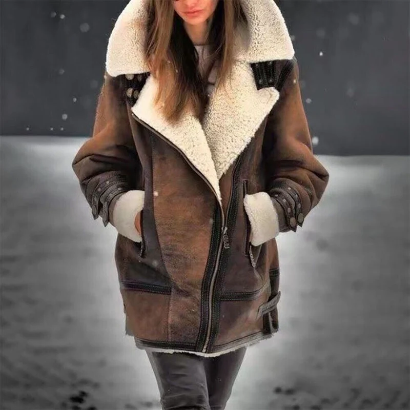 Stilvolle Wildleder-Sherpa-Winterjacke für Damen – Mila