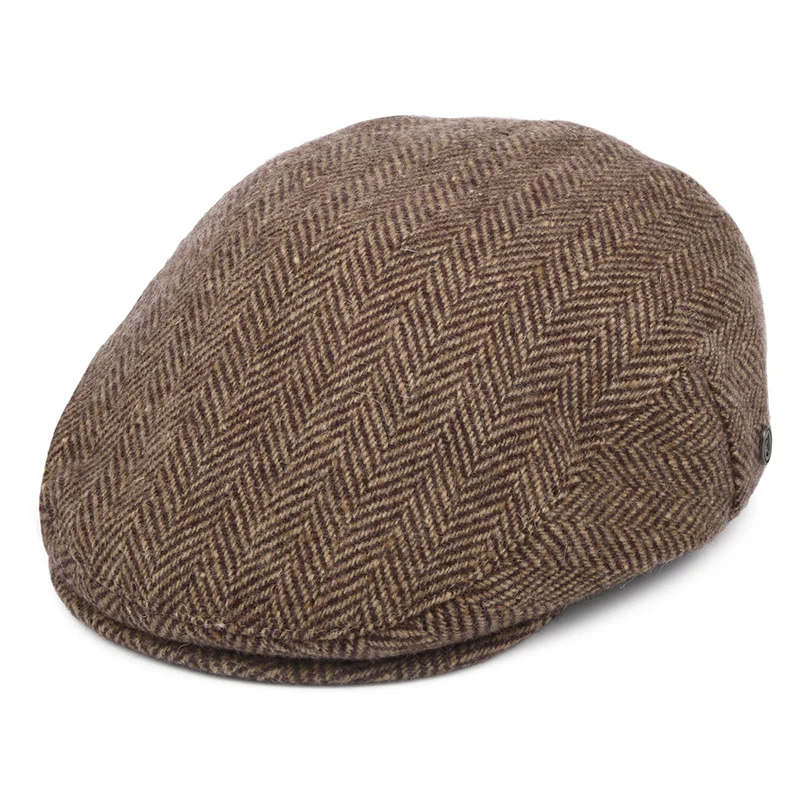 Jaxon & James Ballyboe Donegal Tweed Schiebermütze mit Fischgrätmuster - Burgunderrot-Kamel