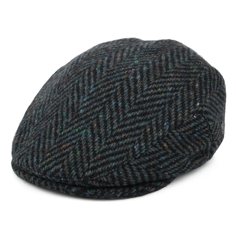 Jaxon & James Stravalley Donegal Tweed Schiebermütze mit Fischgrätmuster - Blau-Mix