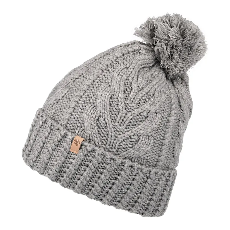 Timberland Premium Bommelmütze mit Zopfstrickmuster - Hellgrau