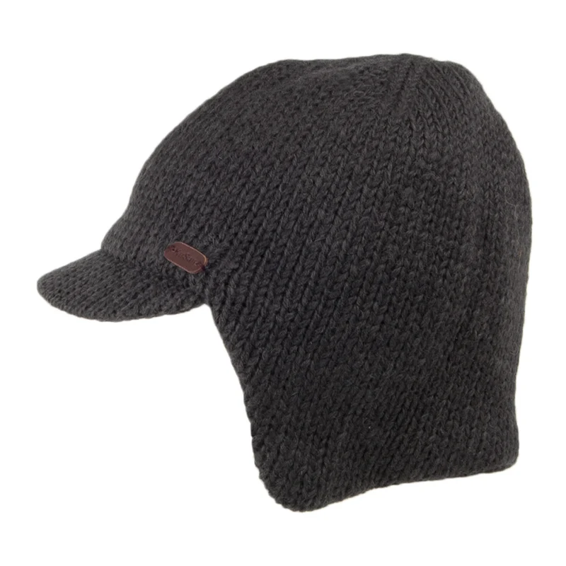 Kusan - Grau Beanie Mütze mit Krempe und Ohrenwärmer