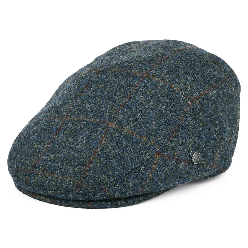 Failsworth Stornoway HARRIS TWEED Schiebermütze mit Fensterscheibenmuster - Blau-Multi