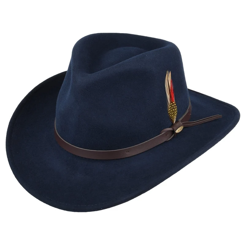 Scala Dakota Knautschbarer Wasserabweisend Outback Hut aus Wollfilz - Marineblau
