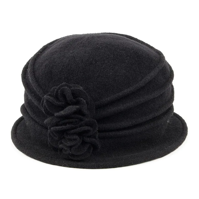 Scala Grace Glockenhut aus Wolle mit Blume - Schwarz