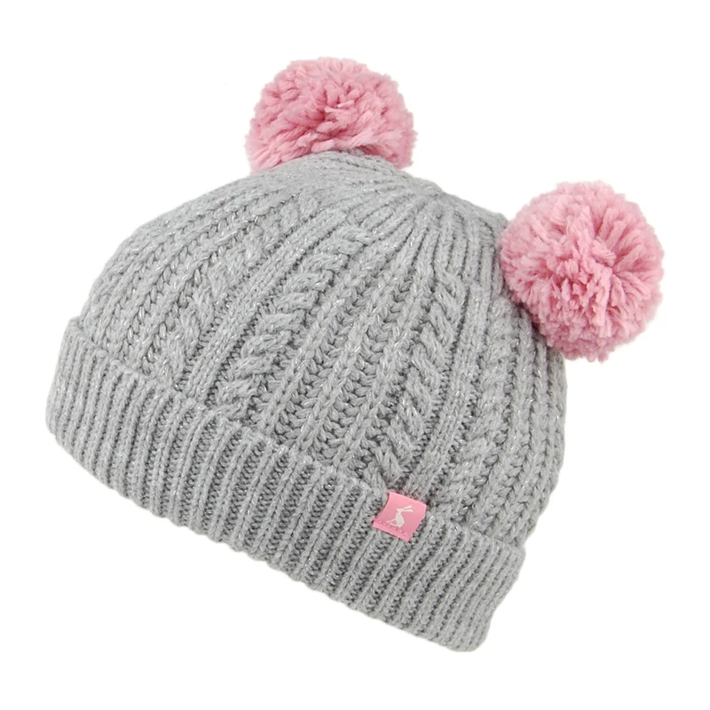 Joules Kinder Ailsa Bommelmütze mit zwei Bommeln - Grau Marl Tweed