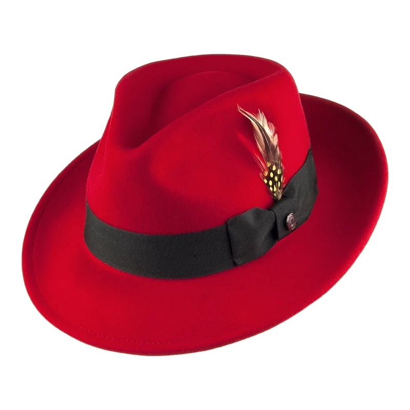 Jaxon & James Pachuco Crushable C-Crown Fedora Wollfilzhut Rot Großhandel