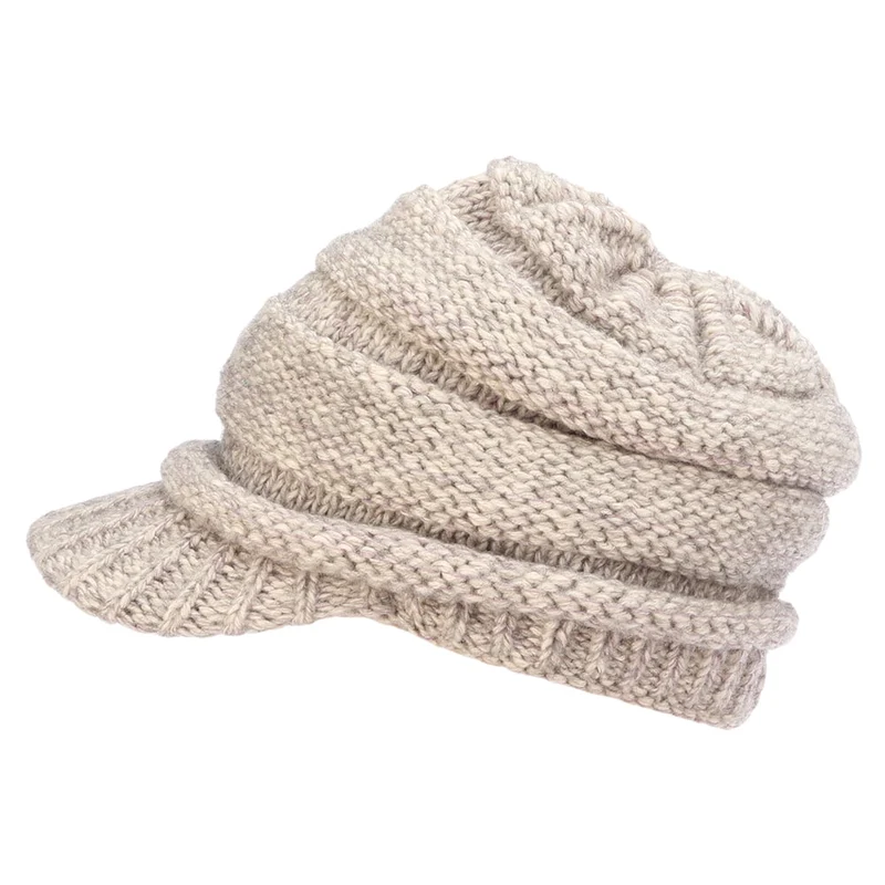 Scala Sherman Schirm Beanie Mütze aus Kaschmir-Mischung - Hellbeige
