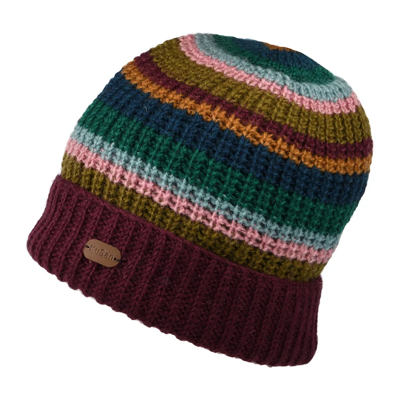 Kusan Cardi Rib Turn Up Beanie Mütze - Pflaume-Multi