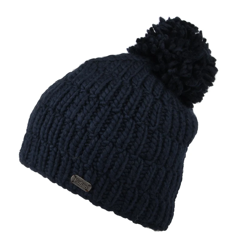 Kusan Moss Yarn Bommelmütze Rib Cable - Marineblau
