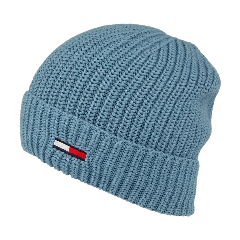 Tommy Hilfiger TJM Basic Rib Gerippte Beanie Mütze - Hellblau