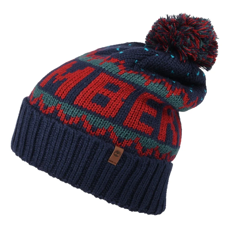 Timberland Knit-In mit Umschlag Bommelmütze - Marineblau-Multi
