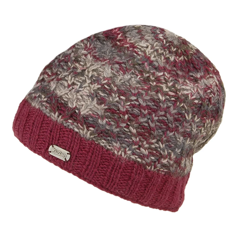 Kusan Brooklyn Beanie Mütze Mit Verdrehtem Doppel-Zopfstrickmuster - Burgunderrot-Multi