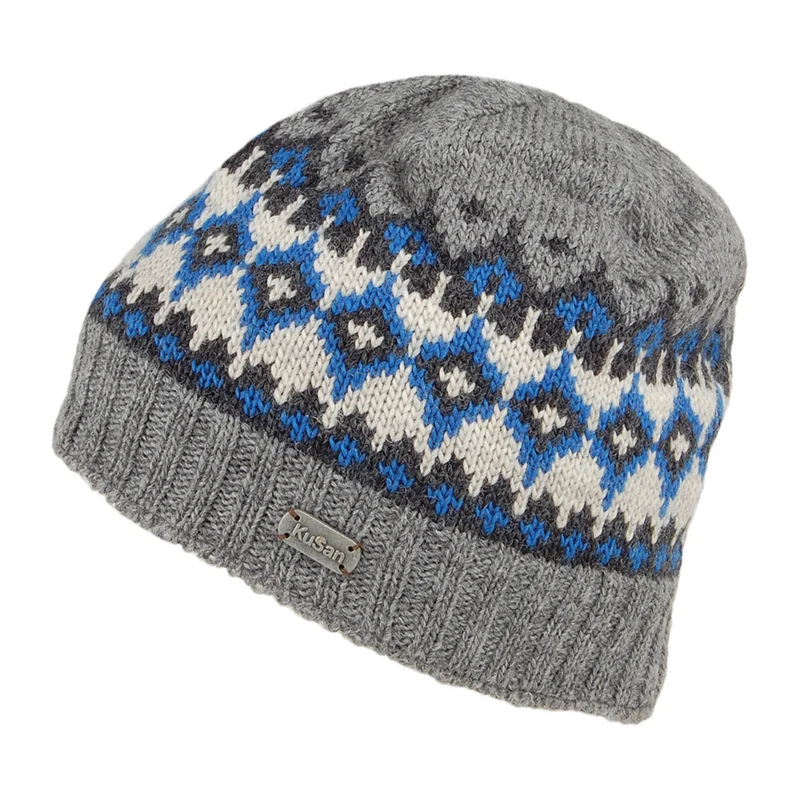 Kusan Beanie Mütze Fine Gauge im Feinstrickmuster - Grau-Blau