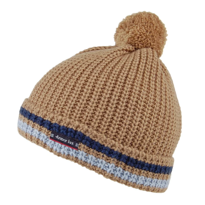 Armor Lux Hiver Bommelmütze - Hellbraun-Blau