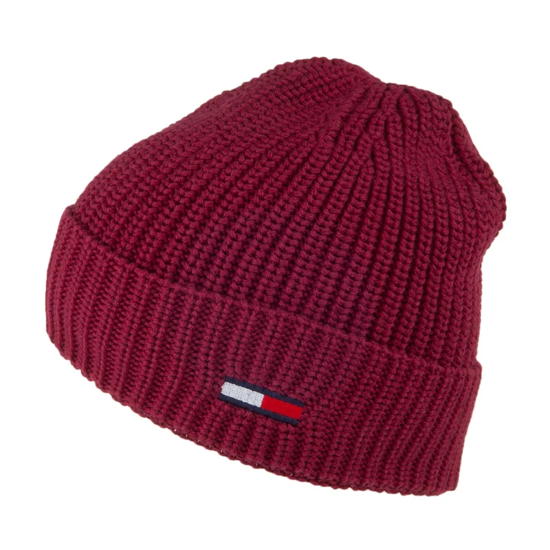 Tommy Hilfiger TJU Basic Rippstrick Beanie - Burgunderrot