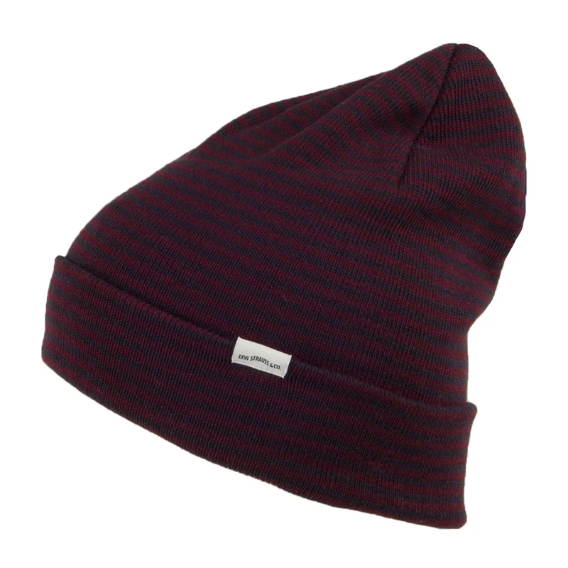 Levi's Gestreifte Beanie Mütze - Burgunderrot-Marineblau