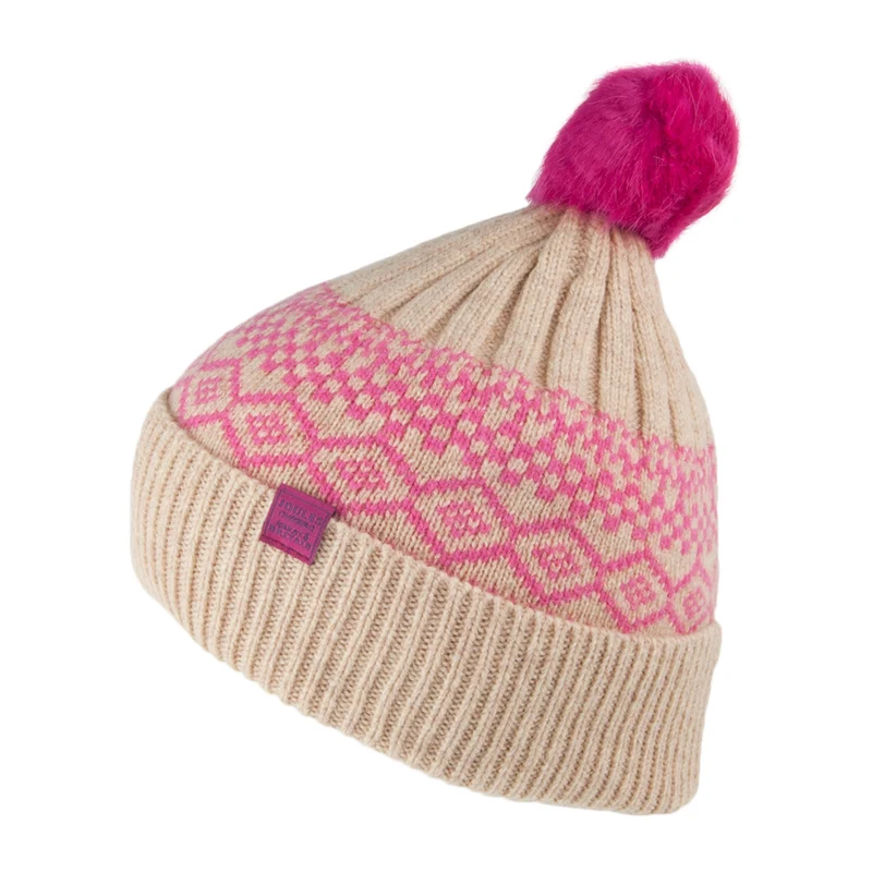 Joules Fair Isle Gestrickte Bommelmütze Gestrickt - Creme