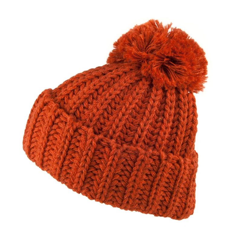 Highland 2000 Cuffed Bommelmütze Klobig aus Englischer Wolle - Verbranntes Orange