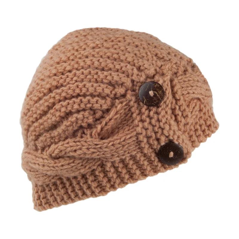 Scala Emilia Knopf Beanie Mütze - Hellbraun